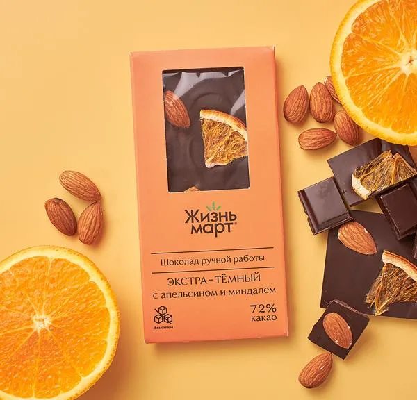 Темный Экстра шоколад апельсин-миндаль