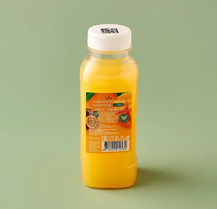 Сывороточный молочный напиток с соком манго-маракуйя 300мл.